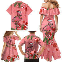 Flamingo Christmas Family Matching Mermaid Dress and Hawaiian Shirt 2023 Seamless Xmas Vibes - Wonder Print Shop