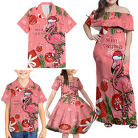 Flamingo Christmas Family Matching Off Shoulder Maxi Dress and Hawaiian Shirt 2023 Seamless Xmas Vibes - Wonder Print Shop