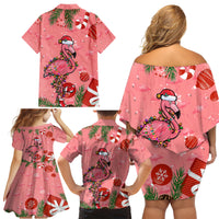Flamingo Christmas Family Matching Off Shoulder Short Dress and Hawaiian Shirt 2023 Seamless Xmas Vibes - Wonder Print Shop