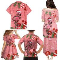 Flamingo Christmas Family Matching Puletasi Dress and Hawaiian Shirt 2023 Seamless Xmas Vibes - Wonder Print Shop