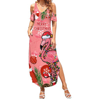 Flamingo Christmas Family Matching Summer Maxi Dress and Hawaiian Shirt 2023 Seamless Xmas Vibes - Wonder Print Shop
