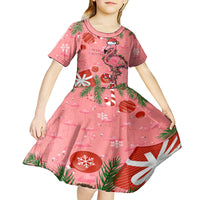 Flamingo Christmas Kid Short Sleeve Dress 2023 Seamless Xmas Vibes - Wonder Print Shop