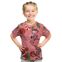 Flamingo Christmas Kid T Shirt 2023 Seamless Xmas Vibes - Wonder Print Shop