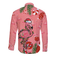 Flamingo Christmas Long Sleeve Button Shirt 2023 Seamless Xmas Vibes - Wonder Print Shop