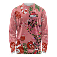Flamingo Christmas Long Sleeve Shirt 2023 Seamless Xmas Vibes - Wonder Print Shop