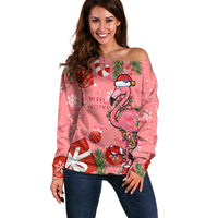 Flamingo Christmas Off Shoulder Sweater 2023 Seamless Xmas Vibes - Wonder Print Shop