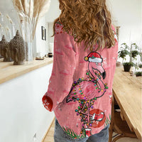 Flamingo Christmas Women Casual Shirt 2023 Seamless Xmas Vibes - Wonder Print Shop