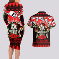 Skull Christmas Couples Matching Long Sleeve Bodycon Dress and Hawaiian Shirt When You Are Dead Inside But It Is Christmas - Wonder Print Shop