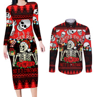 Skull Christmas Couples Matching Long Sleeve Bodycon Dress and Long Sleeve Button Shirt When You Are Dead Inside But It Is Christmas - Wonder Print Shop