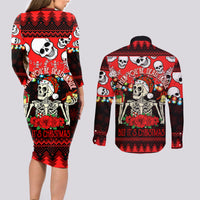 Skull Christmas Couples Matching Long Sleeve Bodycon Dress and Long Sleeve Button Shirt When You Are Dead Inside But It Is Christmas - Wonder Print Shop