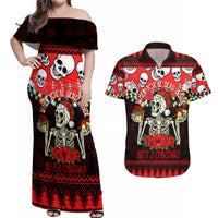 Skull Christmas Couples Matching Off Shoulder Maxi Dress and Hawaiian Shirt When You Are Dead Inside But It Is Christmas - Wonder Print Shop