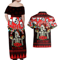 Skull Christmas Couples Matching Off Shoulder Maxi Dress and Hawaiian Shirt When You Are Dead Inside But It Is Christmas - Wonder Print Shop