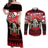 Skull Christmas Couples Matching Off Shoulder Maxi Dress and Long Sleeve Button Shirt When You Are Dead Inside But It Is Christmas - Wonder Print Shop