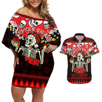 Skull Christmas Couples Matching Off Shoulder Short Dress and Hawaiian Shirt When You Are Dead Inside But It Is Christmas - Wonder Print Shop