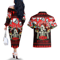 Skull Christmas Couples Matching Off The Shoulder Long Sleeve Dress and Hawaiian Shirt When You Are Dead Inside But It Is Christmas - Wonder Print Shop