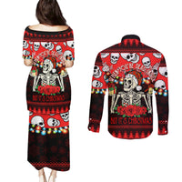 Skull Christmas Couples Matching Puletasi Dress and Long Sleeve Button Shirt When You Are Dead Inside But It Is Christmas - Wonder Print Shop