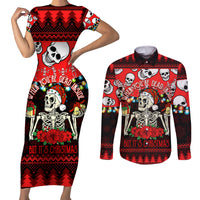 Skull Christmas Couples Matching Short Sleeve Bodycon Dress and Long Sleeve Button Shirt When You Are Dead Inside But It Is Christmas - Wonder Print Shop