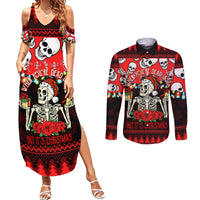 Skull Christmas Couples Matching Summer Maxi Dress and Long Sleeve Button Shirt When You Are Dead Inside But It Is Christmas - Wonder Print Shop