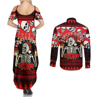 Skull Christmas Couples Matching Summer Maxi Dress and Long Sleeve Button Shirt When You Are Dead Inside But It Is Christmas - Wonder Print Shop