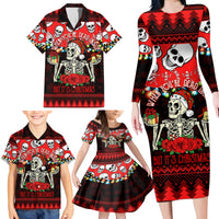 Skull Christmas Family Matching Long Sleeve Bodycon Dress and Hawaiian Shirt When You Are Dead Inside But It Is Christmas - Wonder Print Shop