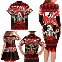 Skull Christmas Family Matching Long Sleeve Bodycon Dress and Hawaiian Shirt When You Are Dead Inside But It Is Christmas - Wonder Print Shop