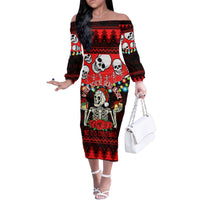 Skull Christmas Family Matching Off Shoulder Long Sleeve Dress and Hawaiian Shirt When You Are Dead Inside But It Is Christmas - Wonder Print Shop