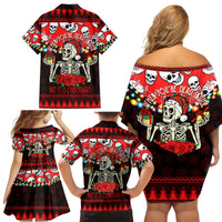 Skull Christmas Family Matching Off Shoulder Short Dress and Hawaiian Shirt When You Are Dead Inside But It Is Christmas - Wonder Print Shop