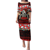 Skull Christmas Family Matching Puletasi Dress and Hawaiian Shirt When You Are Dead Inside But It Is Christmas - Wonder Print Shop