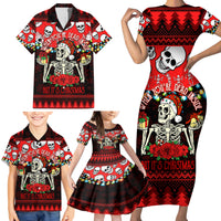 Skull Christmas Family Matching Short Sleeve Bodycon Dress and Hawaiian Shirt When You Are Dead Inside But It Is Christmas - Wonder Print Shop