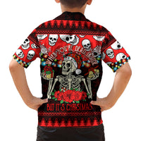Kids red skull skeleton Christmas Hawaiian shirt, back graphic, short sleeves