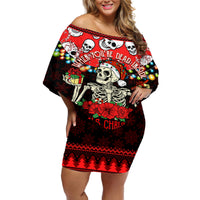 Skull Christmas Off Shoulder Short Dress When You Are Dead Inside But It Is Christmas - Wonder Print Shop