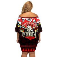 Skull Christmas Off Shoulder Short Dress When You Are Dead Inside But It Is Christmas - Wonder Print Shop