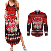 Chilling With My Gnomies Christmas Couples Matching Summer Maxi Dress and Long Sleeve Button Shirt Gnomie Friend Xmas Vibes - Wonder Print Shop