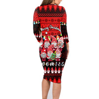 Chilling With My Gnomies Christmas Family Matching Long Sleeve Bodycon Dress and Hawaiian Shirt Gnomie Friend Xmas Vibes - Wonder Print Shop