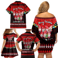 Chilling With My Gnomies Christmas Family Matching Off Shoulder Short Dress and Hawaiian Shirt Gnomie Friend Xmas Vibes - Wonder Print Shop