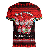 Chilling With My Gnomies Christmas Women V Neck T Shirt Gnomie Friend Xmas Vibes - Wonder Print Shop