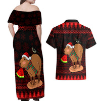Capybara Christmas Couples Matching Off Shoulder Maxi Dress and Hawaiian Shirt Merry Capymas - Wonder Print Shop