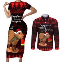 Capybara Christmas Couples Matching Short Sleeve Bodycon Dress and Long Sleeve Button Shirt Merry Capymas - Wonder Print Shop