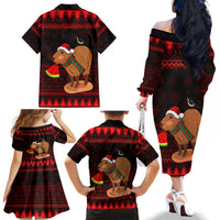 Capybara Christmas Family Matching Off Shoulder Long Sleeve Dress and Hawaiian Shirt Merry Capymas - Wonder Print Shop
