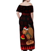 Capybara Christmas Family Matching Off Shoulder Maxi Dress and Hawaiian Shirt Merry Capymas - Wonder Print Shop
