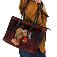 Capybara Christmas Leather Tote Bag Merry Capymas - Wonder Print Shop