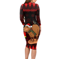 Capybara Christmas Long Sleeve Bodycon Dress Merry Capymas - Wonder Print Shop