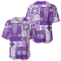 Hawaiian Quilt Baseball Jersey Tiki Tropical Retro Purple Version - Wonder Print Shop