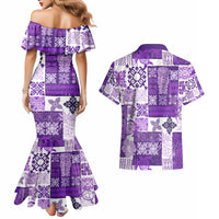 Hawaiian Quilt Couples Matching Mermaid Dress and Hawaiian Shirt Tiki Tropical Retro Purple Version - Wonder Print Shop