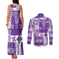 Hawaiian Quilt Couples Matching Tank Maxi Dress and Long Sleeve Button Shirt Tiki Tropical Retro Purple Version - Wonder Print Shop