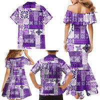 Hawaiian Quilt Family Matching Mermaid Dress and Hawaiian Shirt Tiki Tropical Retro Purple Version - Wonder Print Shop