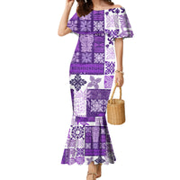 Hawaiian Quilt Family Matching Mermaid Dress and Hawaiian Shirt Tiki Tropical Retro Purple Version - Wonder Print Shop