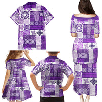 Hawaiian Quilt Family Matching Puletasi Dress and Hawaiian Shirt Tiki Tropical Retro Purple Version - Wonder Print Shop