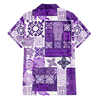 Hawaiian Quilt Family Matching Short Sleeve Bodycon Dress and Hawaiian Shirt Tiki Tropical Retro Purple Version - Wonder Print Shop