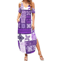 Hawaiian Quilt Family Matching Summer Maxi Dress and Hawaiian Shirt Tiki Tropical Retro Purple Version - Wonder Print Shop